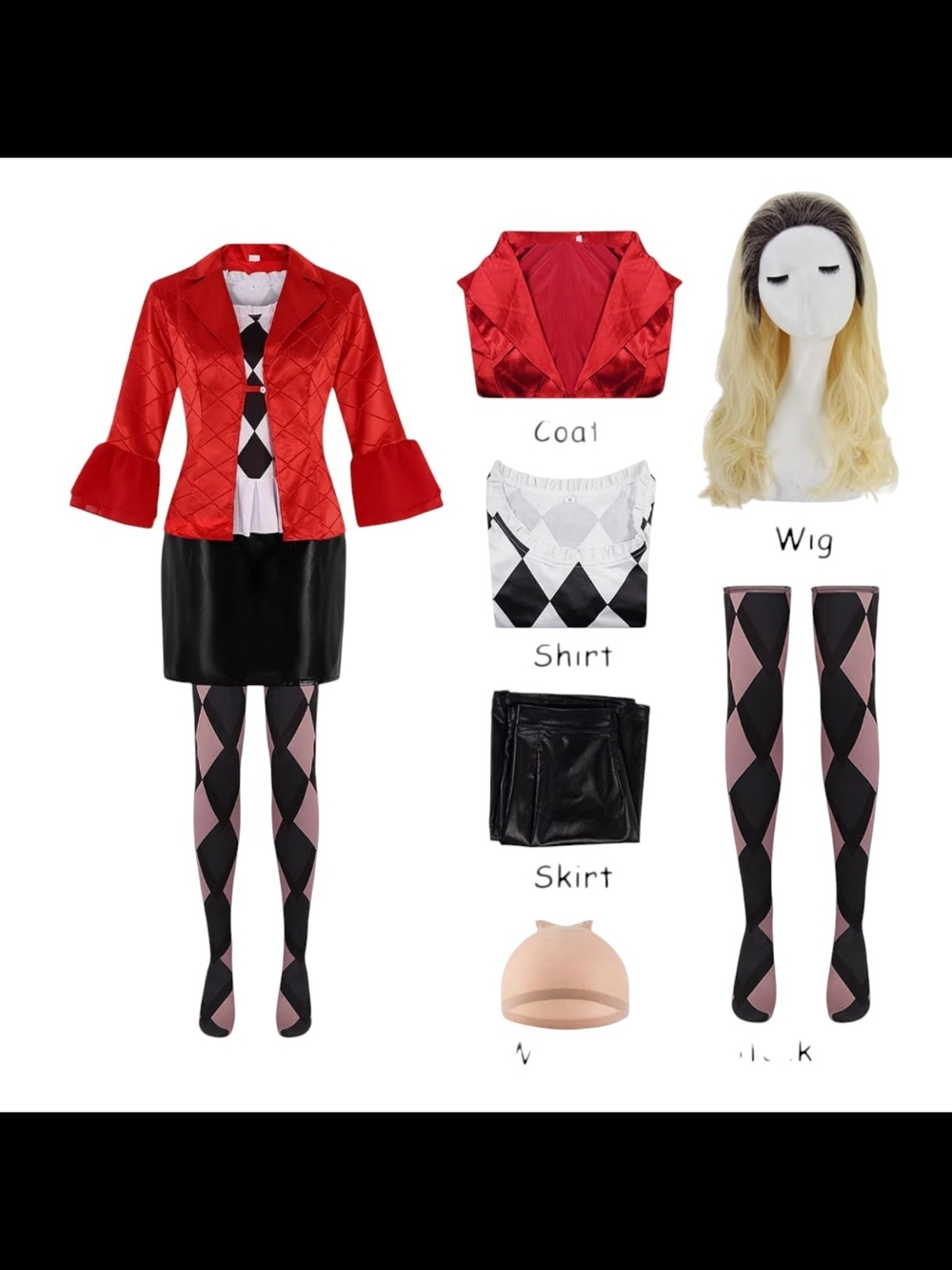 Harley Quinn-Style Costume Set with Blonde Wig